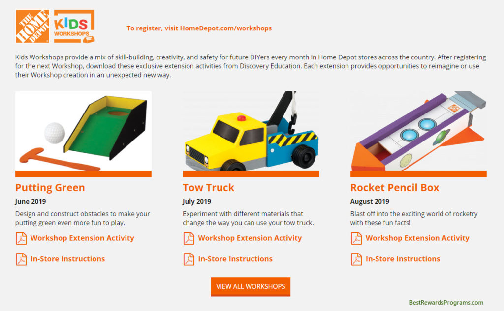 Home Depot FREE Summer Workshops for Kids 2019 - BestRewardsPrograms.com