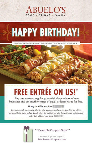 Abuelos Free Birthday Meal with Signup