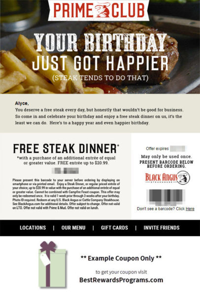 Black Angus free birthday steak dinner meal