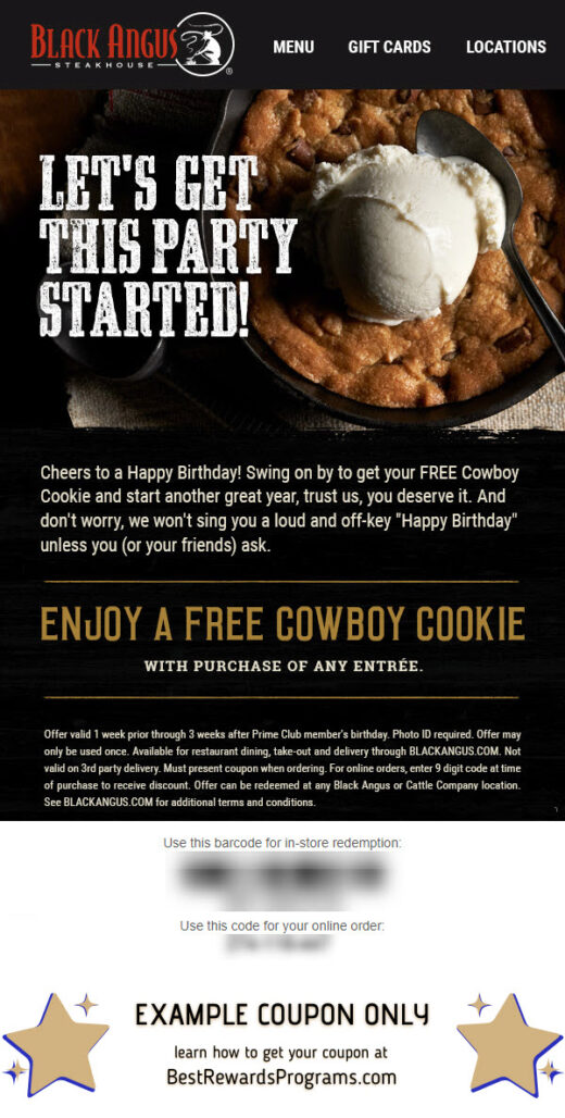 Black Angus Steakhouse Birthday Gift - See 100's more Free Birthday Gifts at BestRewardsPrograms.com #BlackAngusSteakhouse