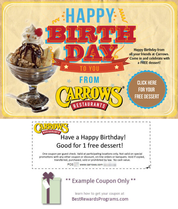 Carrow's Free Birthday Dessert with Signup