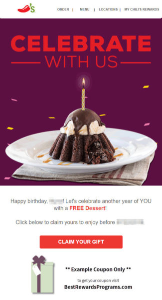 Chili's Free Birthday Dessert