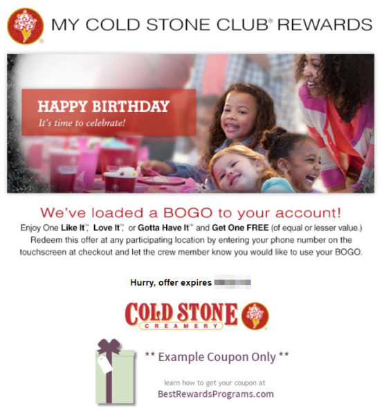 Cold Stone Creamery Free Birthday Gift with Signup