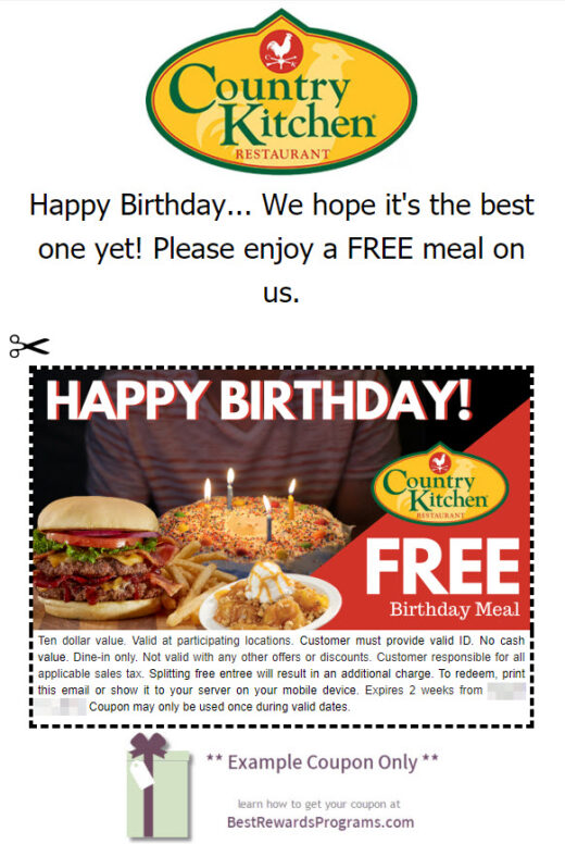 Country Kitchen Free Birthday Meal with Signup