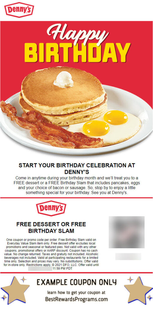 Free Birthday Meal at Denny's Best Rewards Programs
