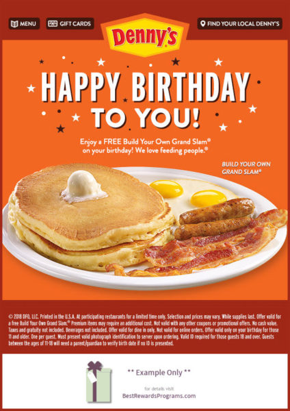 Denny's Free Build Your Own Grand Slam Birthday Meal