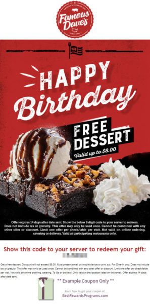 Famous Dave's Free Birthday Dessert #FamousDaves