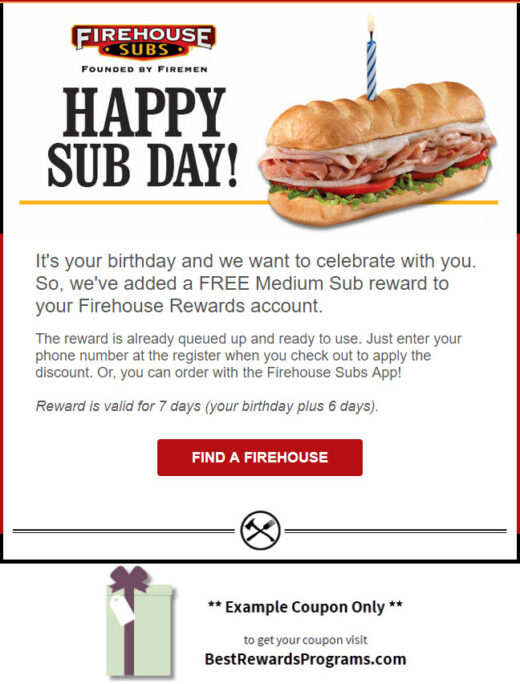 FirehouseSubsFreeBirthdayGift Best Rewards Programs