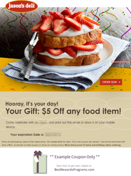 Free Birthday Food Item at Jason's Deli