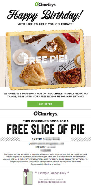 O'charleys Free Birthday Food #ocharleysfans #ocharleys #FreePieWednesday