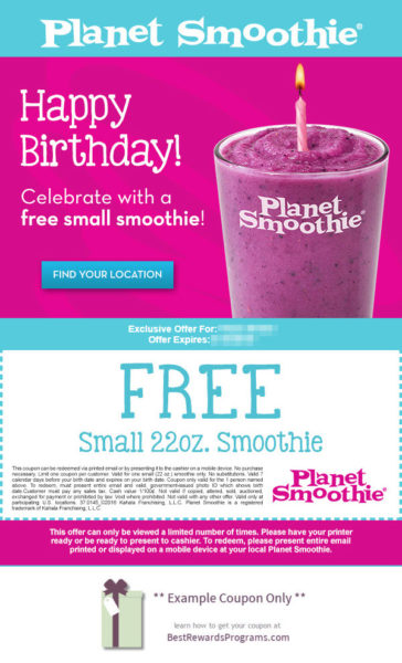 Free Birthday Food at Planet Smoothie