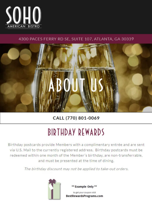 Free Birthday Food at SoHo American Bistro