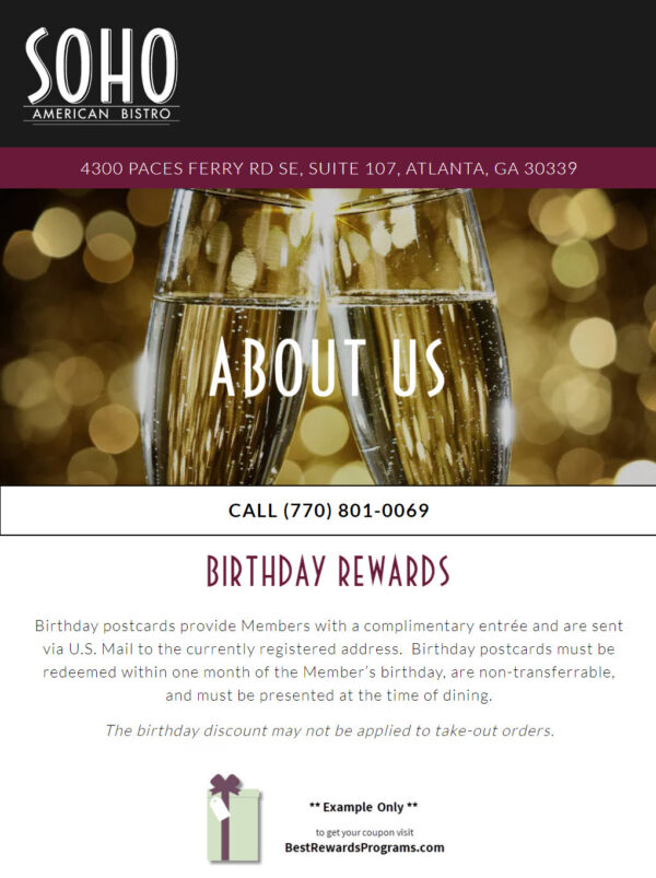 Free Birthday Food at SoHo American Bistro