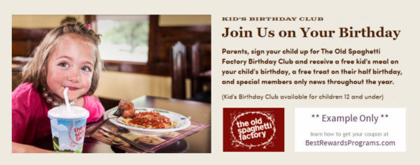 The Old Spaghetti Factory Kids Birthday Gifts
