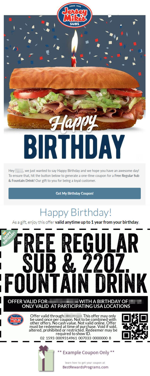 Free Birthday Food at Jersey Mike's