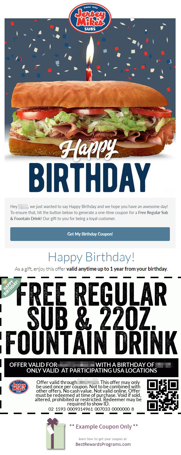 Jersey Mikes Subs Free Birthday Gift