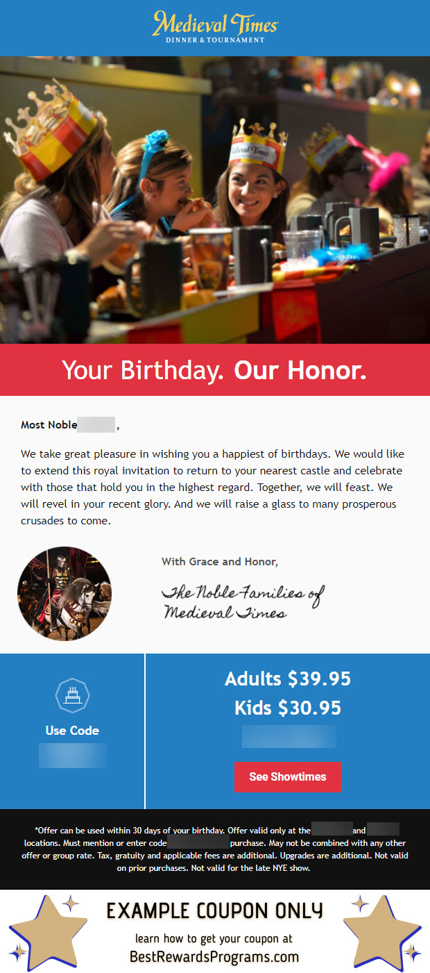 Medieval Times Free Birthday Meal + Show