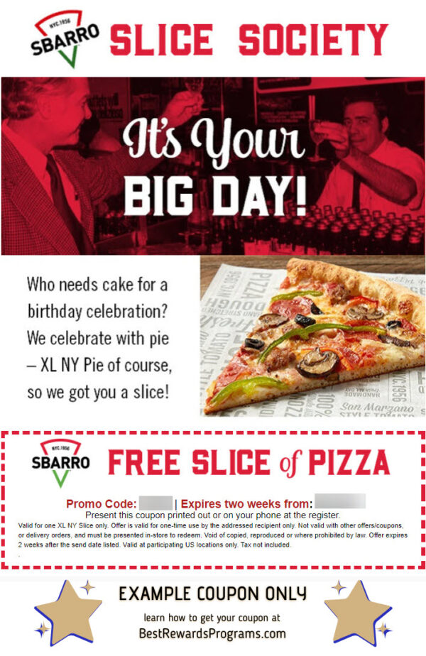 Sbarro Birthday Gift - See 100's more Free Birthday Gifts at BestRewardsPrograms.com #Sbarro