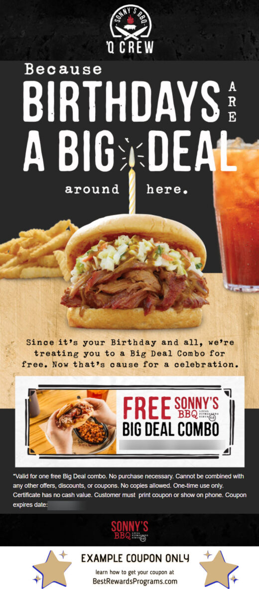 Sonny's BBQ Free Birthday Meals Best Rewards Programs