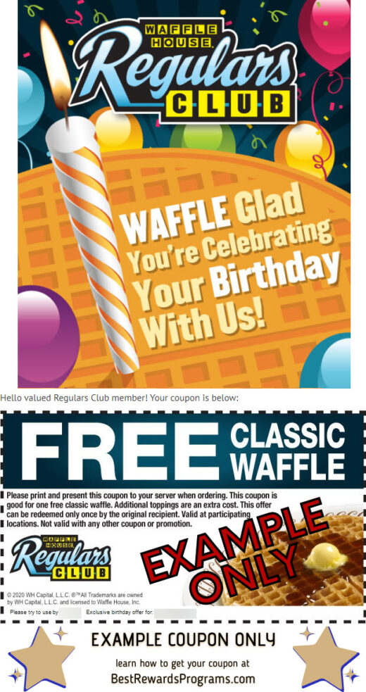 Waffle House Free Birthday Gift #WaffleHouse - details at BestRewardsPrograms.com