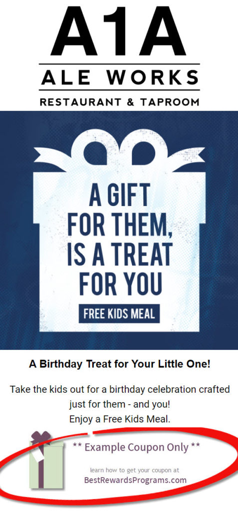 A1A Ale Works Free Birthday Kids Meal