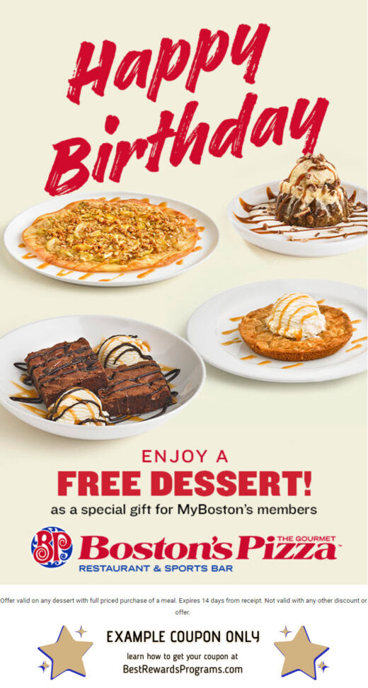 Boston's Birthday Gift - See 100's more Free Birthday Gifts at BestRewardsPrograms.com #BostonsPizzaUSA