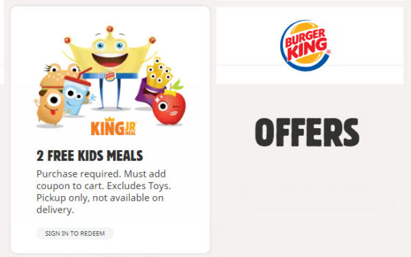 Burger King Free Kids Meals Offer