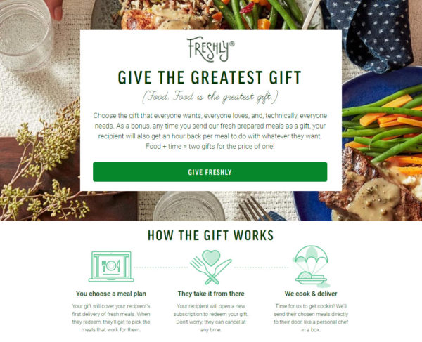 Freshly Meal Delivery Subscription Gift Plans
