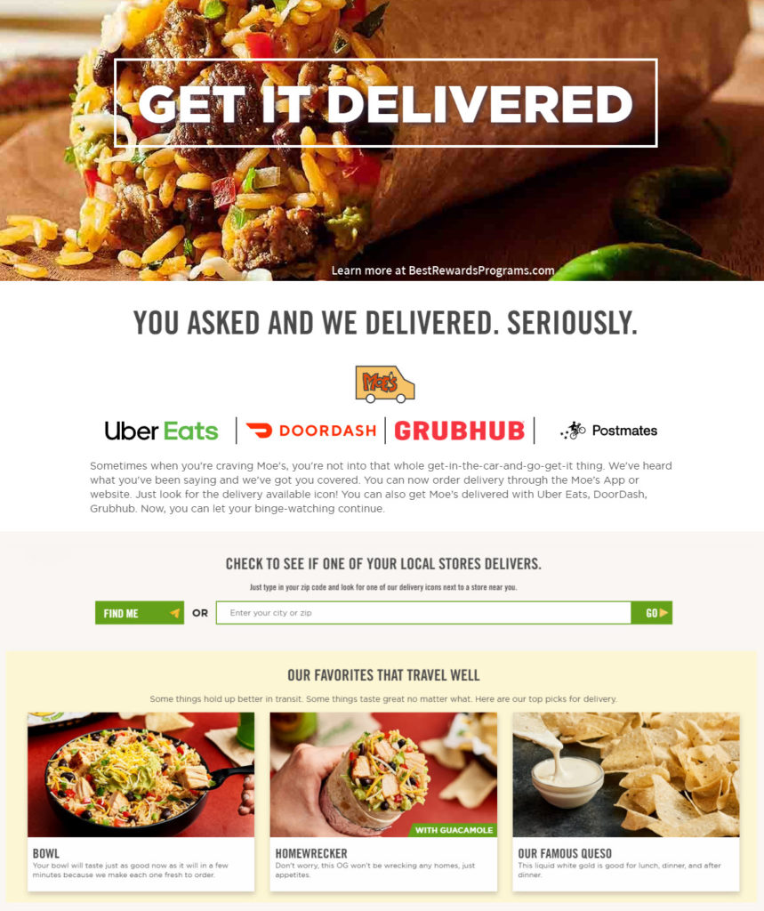 Moe's Delivery from DoorDash, GrubHub, Postmates, & Uber Eats