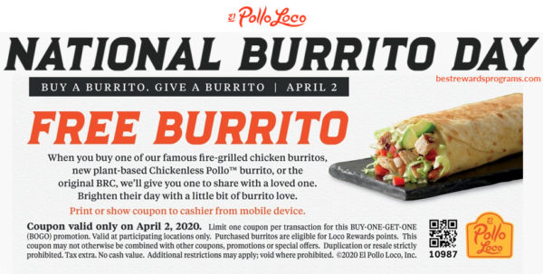 National Burrito Day 2020 at El Pollo Loco