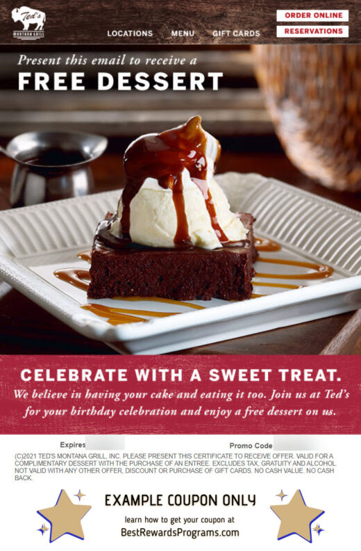 Ted's Montana Grill Birthday Gift - See 100's more Free Birthday Gifts at BestRewardsPrograms.com #tedmontanagrill