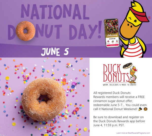 Duck Donuts Free Cinnamon Sugar Donut Offer for National Donut Day 2020