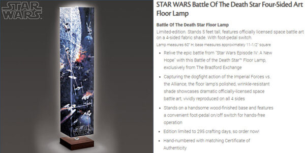 Star Wars Gift - Limited Edition Lamp with Battle of Death Star Art