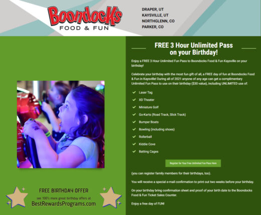 Boondocks Free Birthday Gift #BoondocksUtah - details at BestRewardsPrograms.com
