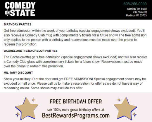 Comedy on State Free Birthday Gift #ComedyOnState - details at BestRewardsPrograms.com