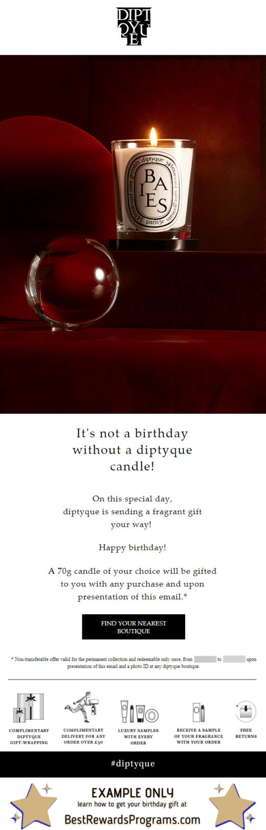 Diptyque Free Birthday Gift #diptyqueparis - details at BestRewardsPrograms.com