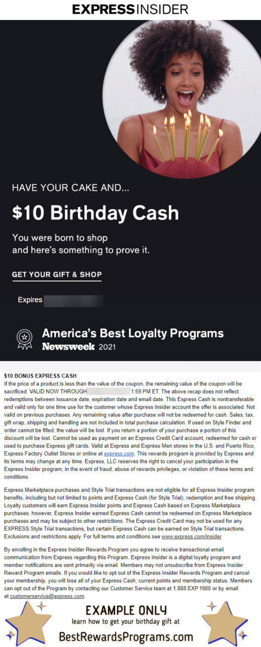 Express Free Birthday Gift #Express - details at BestRewardsPrograms.com