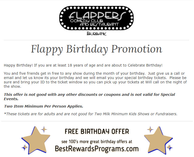 Flappers Comedy Club and Restaurant Birthday Gift - BestRewardsPrograms.com #FlappersComedy