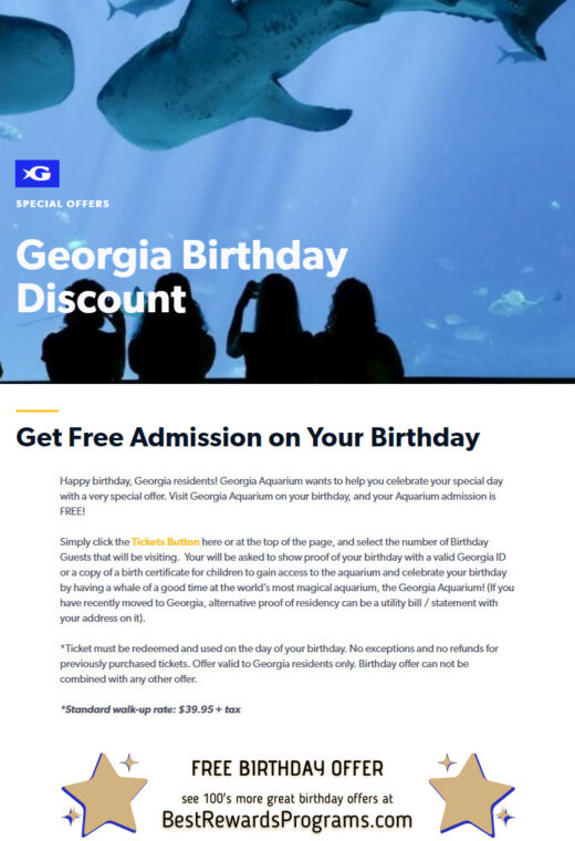Georgia Aquarium Free Birthday Gift #georgiaaquarium - details at BestRewardsPrograms.com