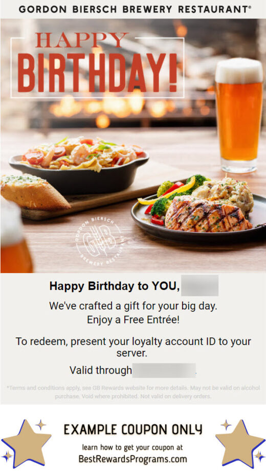 Free birthday food at Gordon Biersch