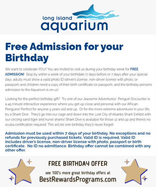 Long Island Aquarium Free Birthday Gift #Liaquarium - details at BestRewardsPrograms.com