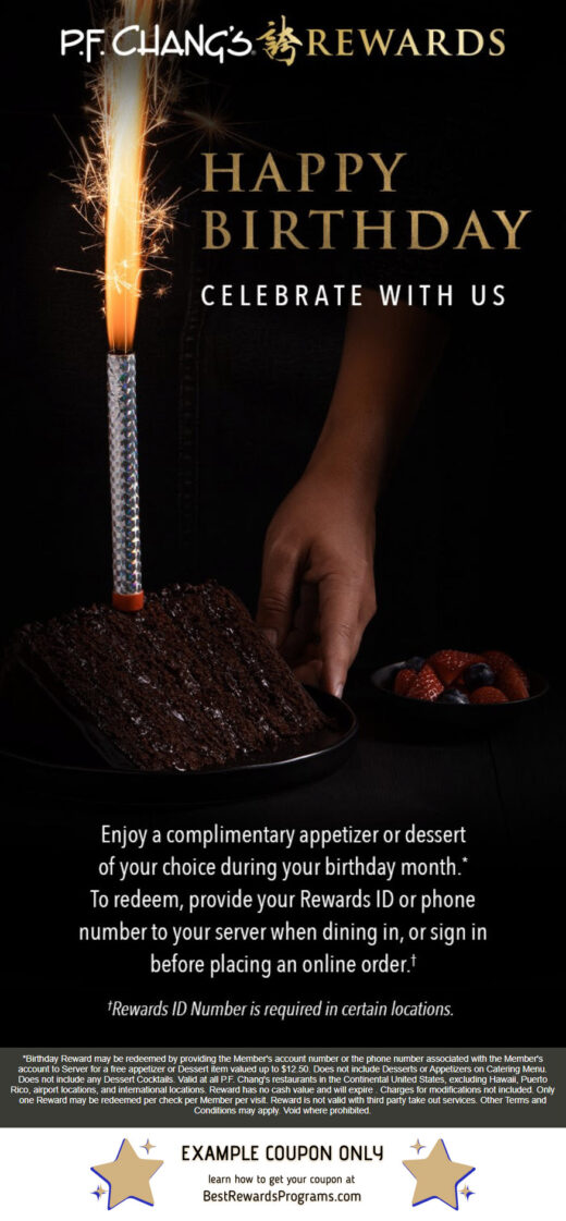 PF Chang's Birthday Gift - See 100's more Free Birthday Gifts at BestRewardsPrograms.com #PFChangs