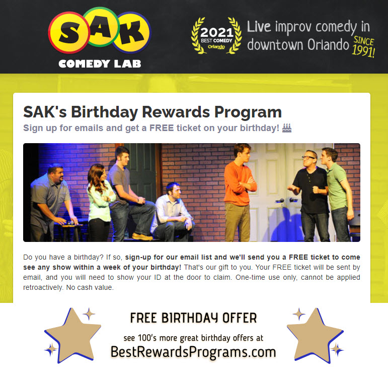 SAK Comedy Lab Birthday Gift - BestRewardsPrograms.com #sakcomedylab