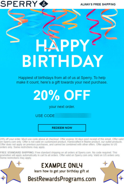 Sperry Free Birthday Gift #Sperry - details at BestRewardsPrograms.com