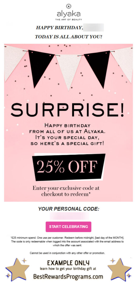 Alyaka Free Birthday Gift - details at BestRewardsPrograms.com #AlyakaOfficial