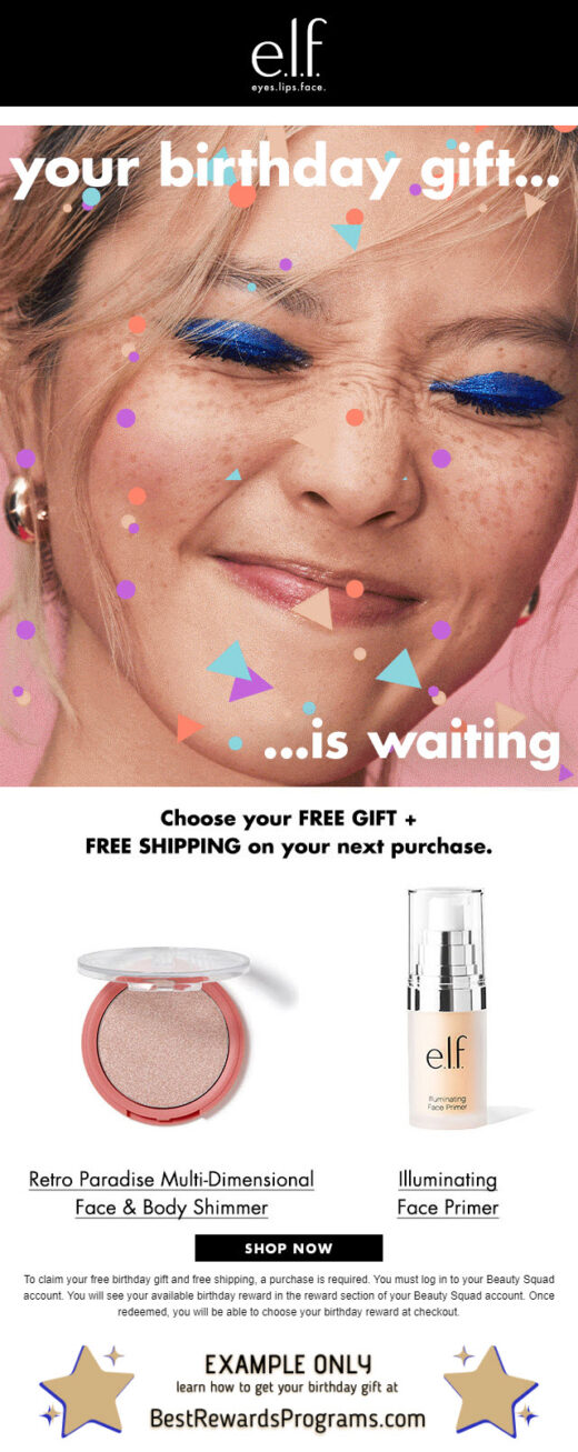 ELF Cosmetics Free Birthday Gift - details at BestRewardsPrograms.com #elfcosmetics