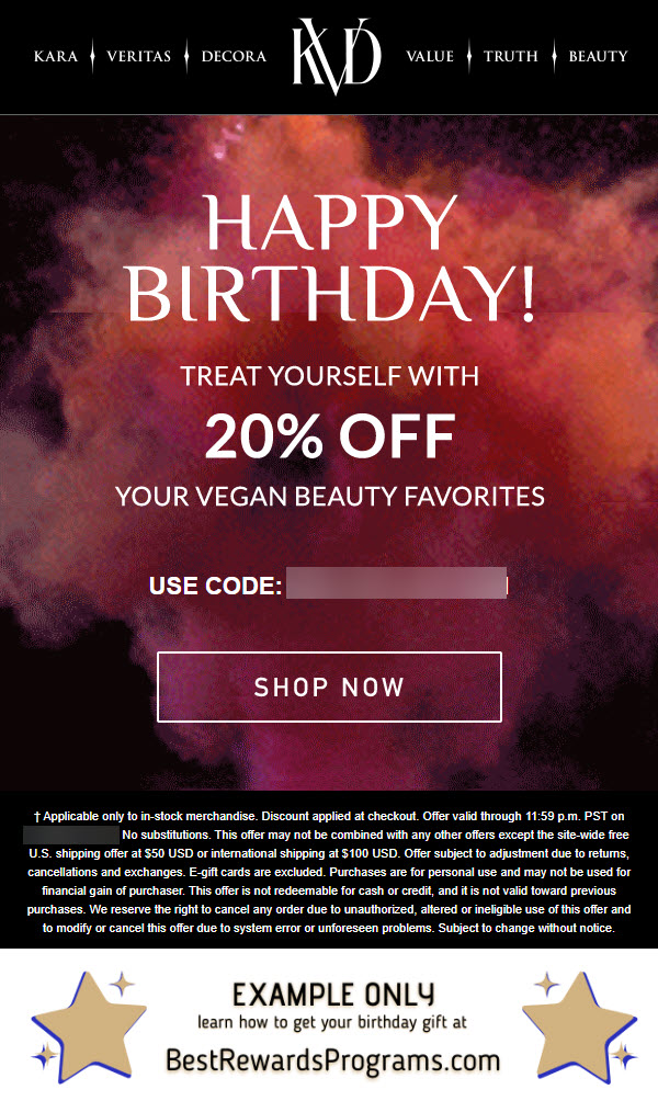 KVD Beauty Birthday Gift - BestRewardsPrograms.com #kvdbeauty #CrueltyFree #Vegan