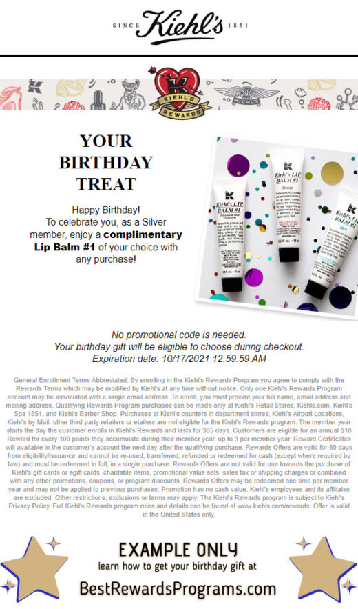Kiehl's Free Birthday Gift - details at BestRewardsPrograms.com #Kiehls