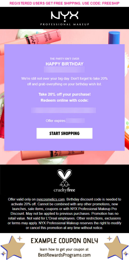 NYX Cosmetics Free Birthday Gift - details at BestRewardsPrograms.com #NYXcosmetics