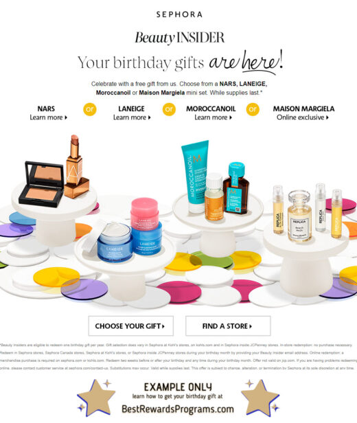 Sephora Free Birthday Gift - details at BestRewardsPrograms.com #sephora